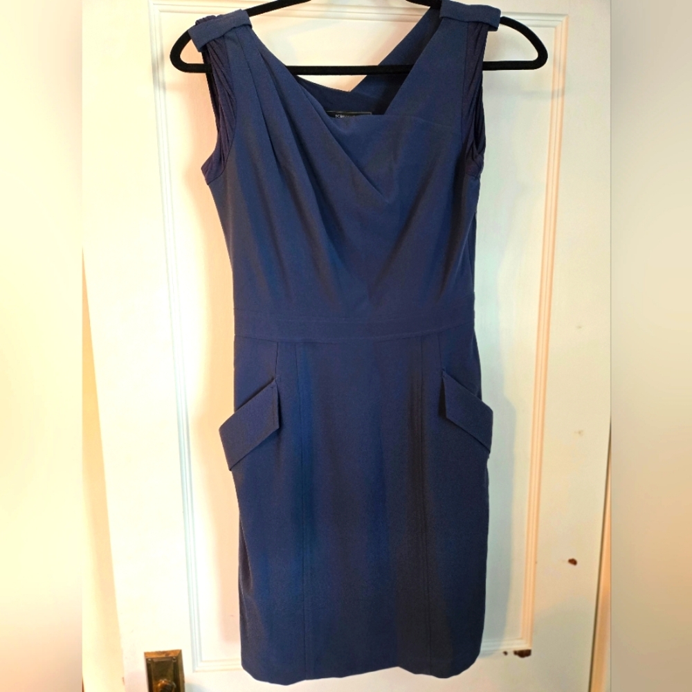 BCBGMaxazria Women's Nadia Carbon Blue Asymmetrical Sheath Dress Size 4